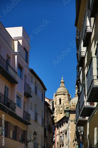 Typical architecture of a downtown street in the old city of Segovia