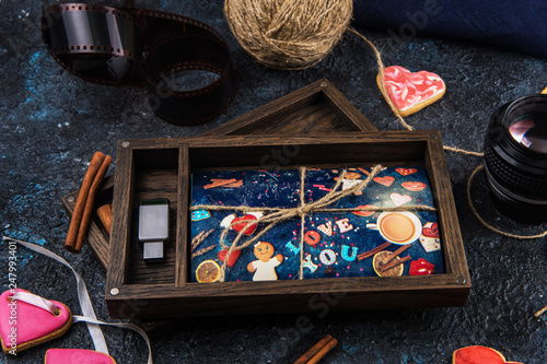 Wooden photo box with photo...