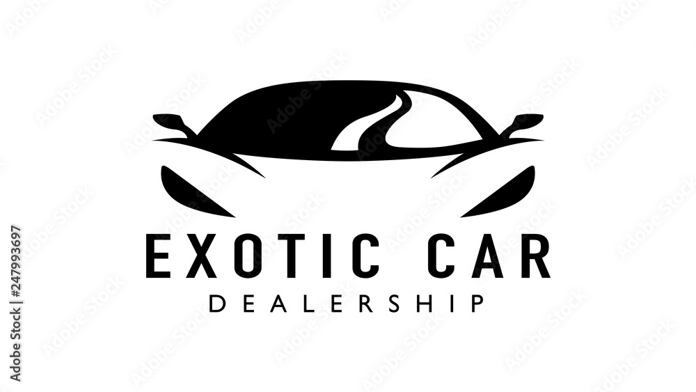 Exotic car dealership supercar logo design with concept sports vehicle