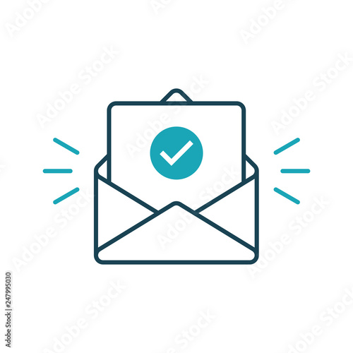 Envelope with confirmed document. Vector outline icon