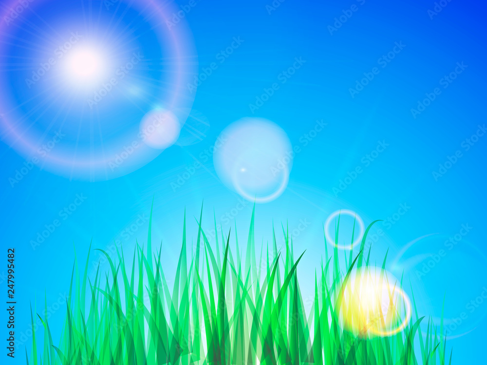 Blue sky with green grass. Vector Illustration Blue sky with green grass. Vector Illustration