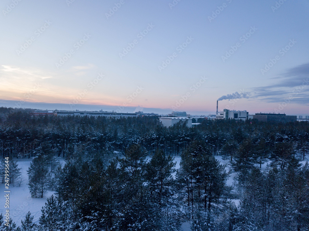 Obraz premium Aerial view of city Tallinn with winter forest