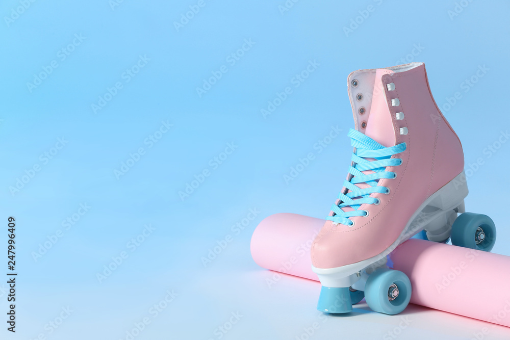 Composition with vintage roller skate on color background. Space for text  Stock Photo | Adobe Stock