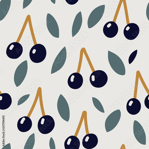 Seamless pattern with hand draw cheery. Hand drawing doodles. Vector seamless background for prints, t-shirts, cards, clothes and accessories.