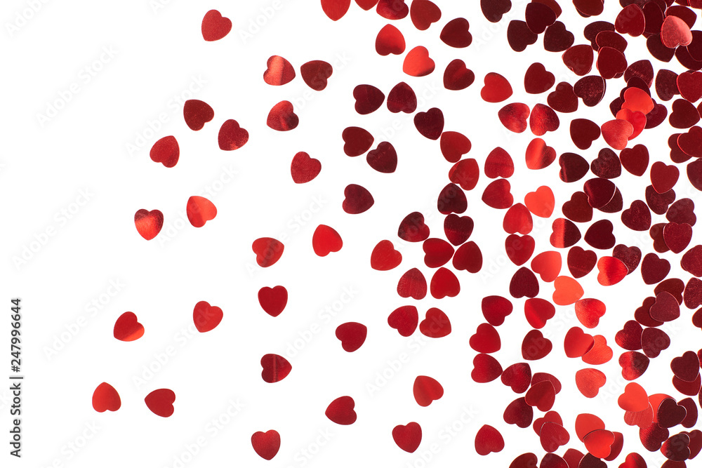 Red hearts confetti on white background. Valentine's day. Red hearts confetti on white background. Valentine's day.