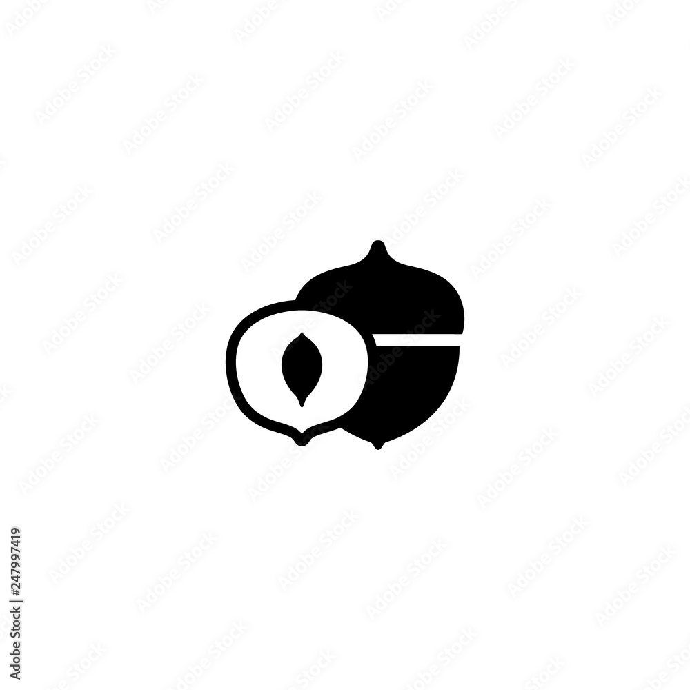 Obraz premium Oaknut or acorn, tree nut simple vector black icon. Oak nut, tree nuts isolated vector symbol. 