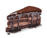 Piece of tasty chocolate cake on white background