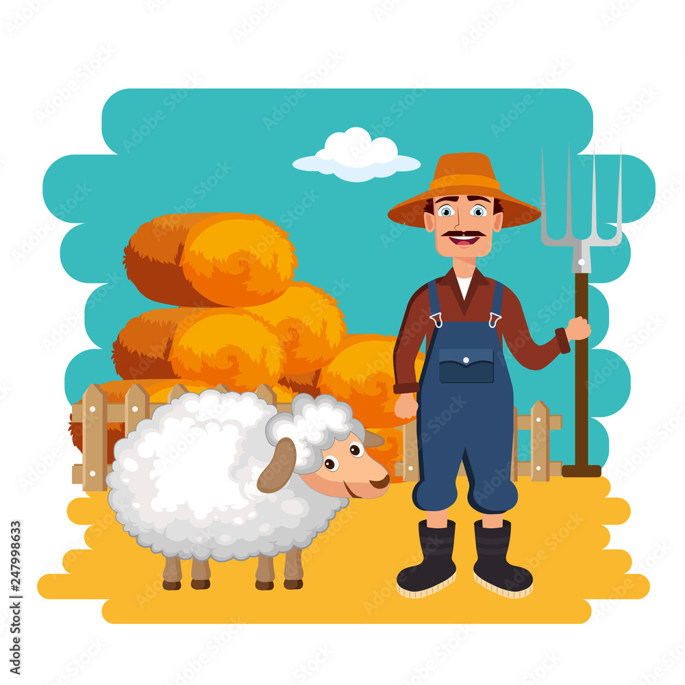 Naklejka premium Farming and agriculture hay bales concept. Flat vector illustration