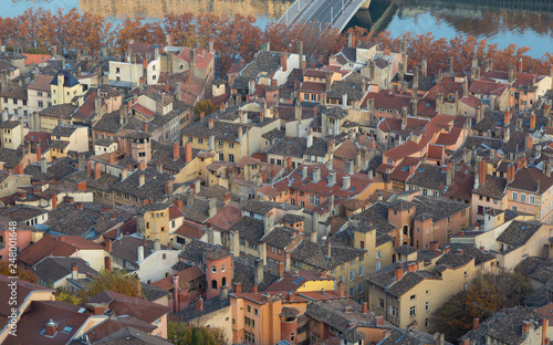 Aerial view of the old town Vieux Lyon, in Lyon, France (UNESCO World Heritage Site). photo