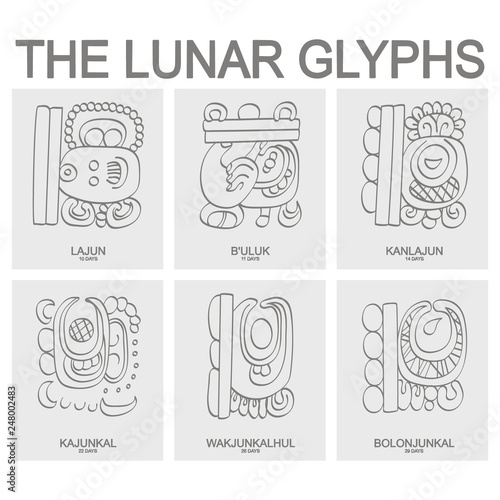 vector icon set with moon period and associated glyphs  photo