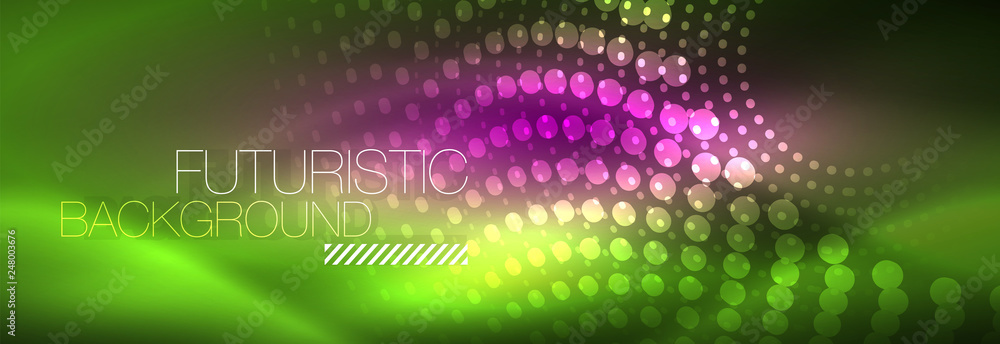 Green neon dotted circles background Green neon dotted circles background