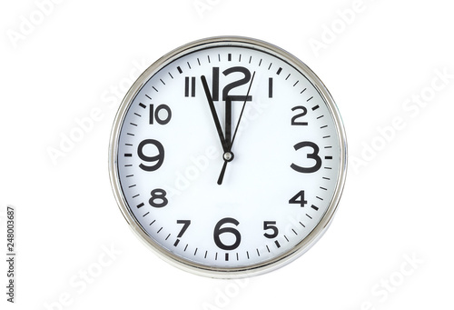 Time punctual second minute hour. Large clock on white The concept of time.