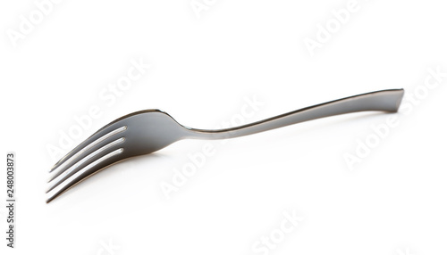Glossy cutlery, fork, knife isolated on white background