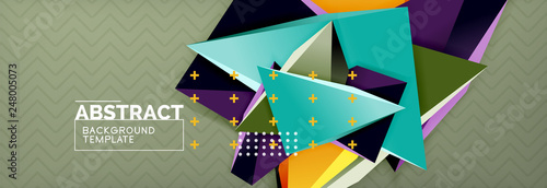 3d triangular shapes geometric background. Origami style pattern with triange shapes for decorative design. Poster design. Line design. Modern presentation template