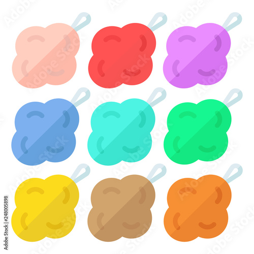 Washcloths. Washcloths for the bathroom. A collection of colorful washcloth for swimming. Washcloths logo. Vector illustration. EPS 10.
