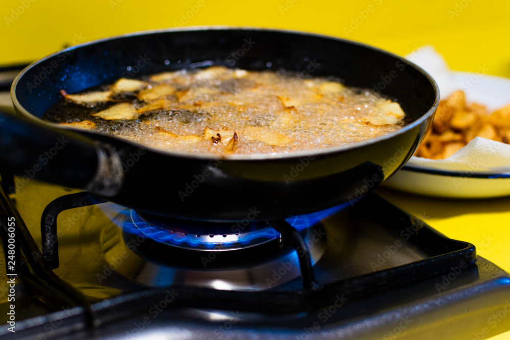 Frying potatoes for a potato omelet. Frying potatoes for a potato omelet.