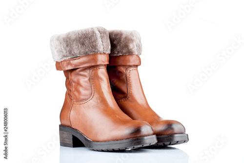 Leather boots on a white background