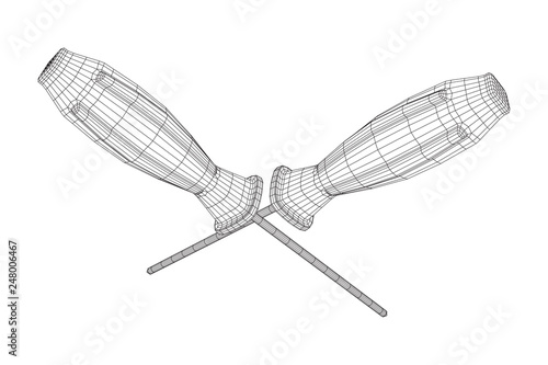 Crosshead screwdriver. Handyman tool for home repair. Maintenance themed abstract model wireframe low poly mesh vector illustration © newb1