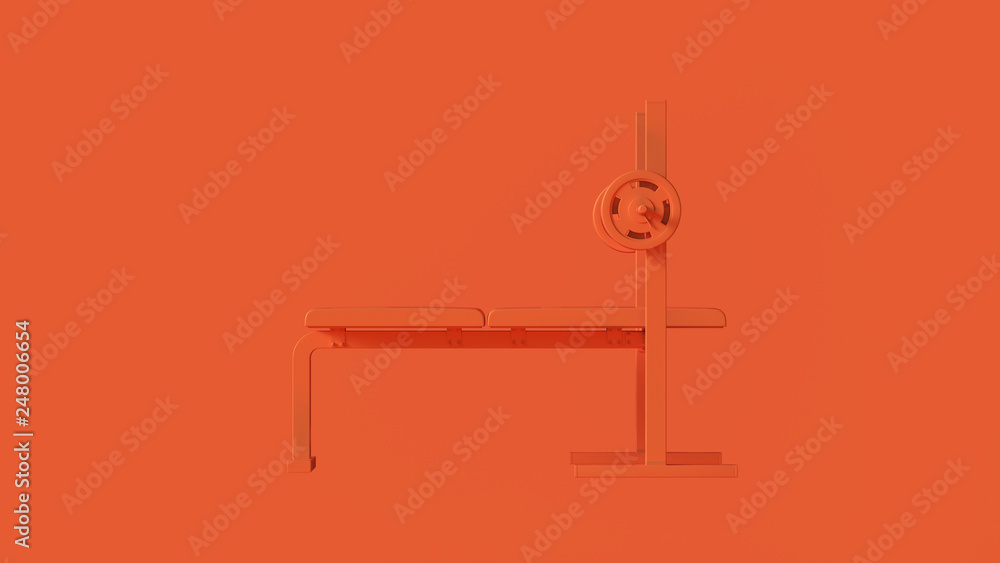 Orange Flat Weights Bench 3d illustration 