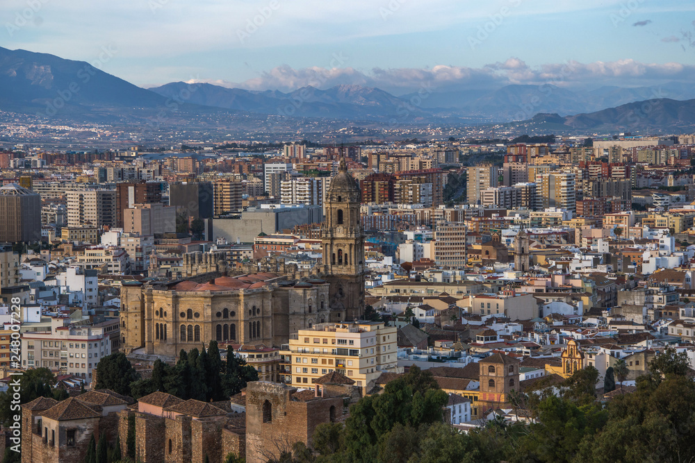 Fototapeta premium Panoramic aerial view of Malaga in a beautiful day, Spain