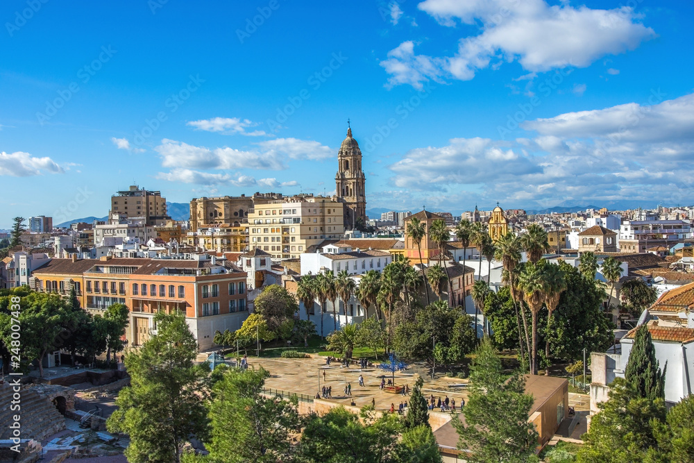 Panoramic aerial view of Malaga in a beautiful day, Spain