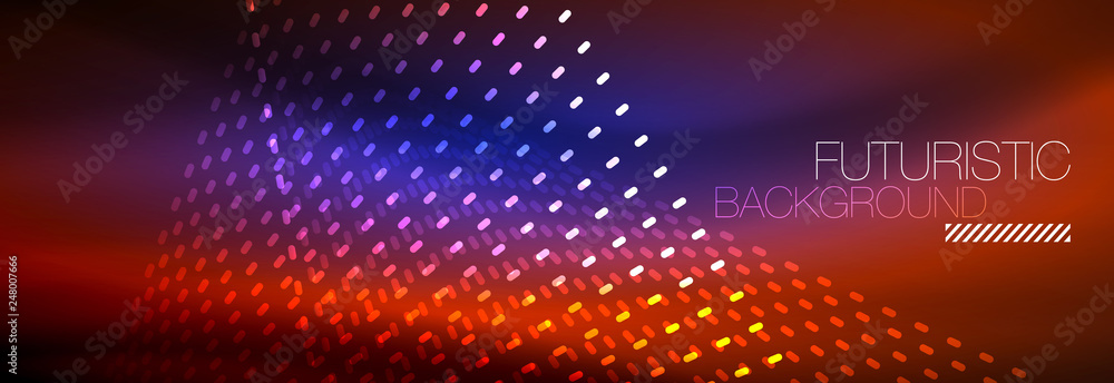 Glowing light particles in dark neon space, magic glow shiny abstract background Glowing light particles in dark neon space, magic glow shiny abstract background