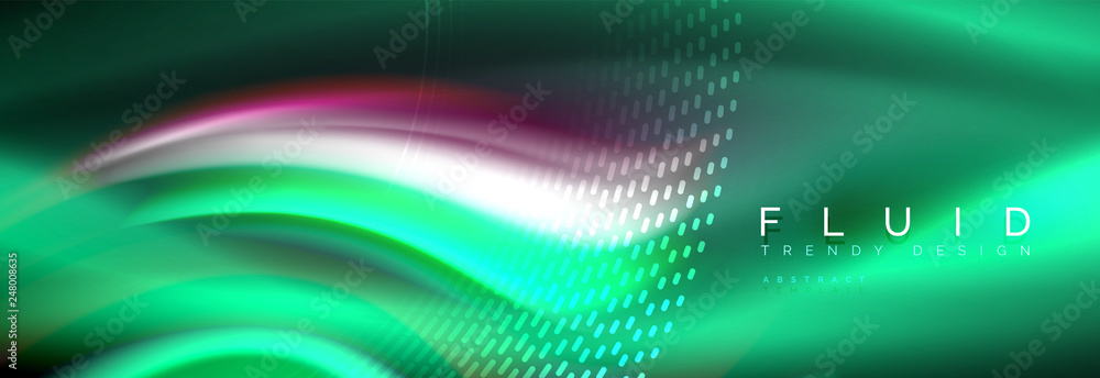 Fluid color neon wave lines background, neon liquid color futuristic paint template