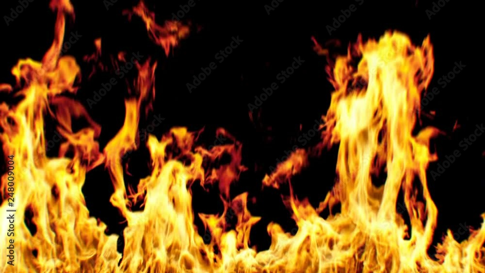 Fire Ignition on Black Background with Alpha Matte. Beautiful Realistic Loop-able Flame 3d Animation with Mask Easy Integration into Video. 4k Ultra HD 3840x2160.