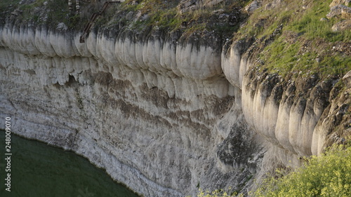 Obruk sinkhole landscape around Konya Province  Turkey. Panoramic view of karst lake in Asia. Reflection of a crater lake. a cavity ground  especially in limestone bedrock  caused by water erosion.