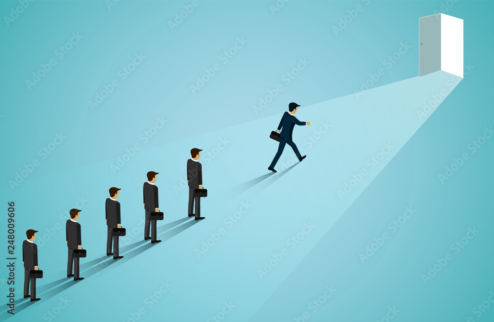 Businessmen are competing walk to reach the door of business success. career advancement. creative idea. leadership. startup. illustration cartoon vector Businessmen are competing walk to reach the door of business success. career advancement. creative idea. leadership. startup. illustration cartoon vector