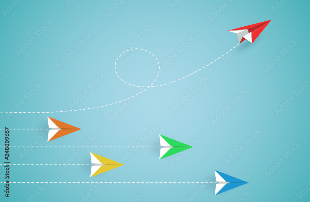 Red paper plane changing direction from paper airplane colorful. new ...