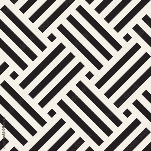 Vector seamless pattern. Geometric striped woven stripes ornament. Monochrome intersecting lines background design.
