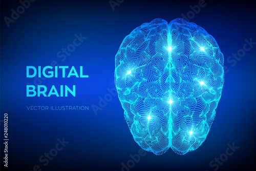 Brain. Digital brain. 3D Science and Technology concept. Neural network. IQ testing, artificial intelligence virtual emulation science technology. Brainstorm think idea. Vector illustration.