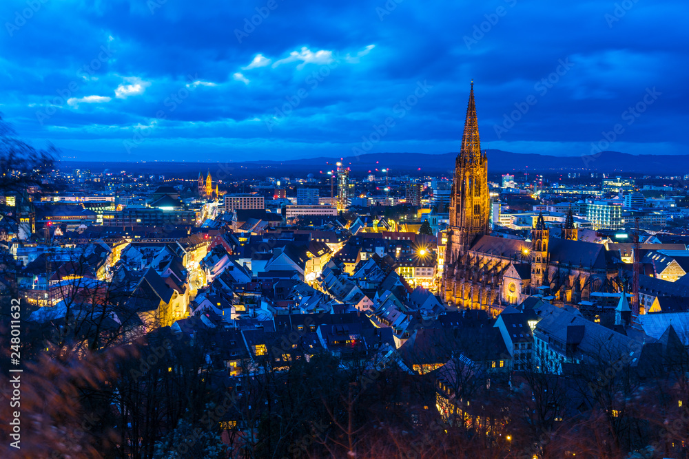 Germany, Magic city freiburg im breisgau and famous minster from above