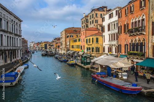 Grand Canal and Basilica Santa Maria della Salute  Venice  Italy and sunny day