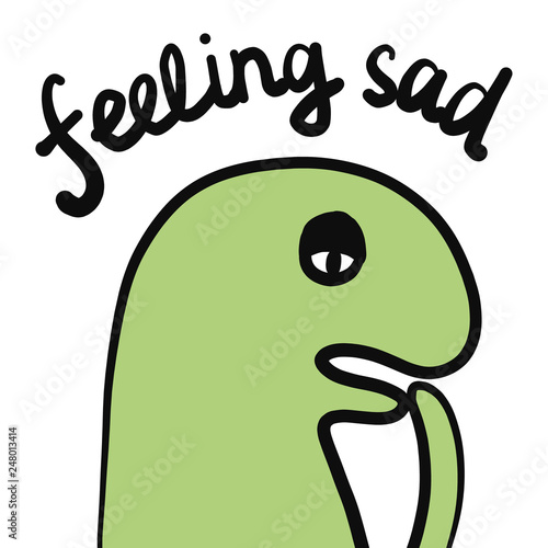 Feeling sad hand drawn illustration with emotional dinosaur