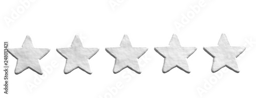 Fototapeta Naklejka Na Ścianę i Meble -  Five white stars isolated on white background, banner. 3d illustration