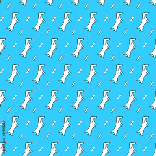 Seamless pattern with funny dachshunds and bone.