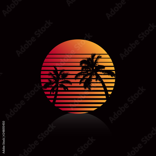 80s Retro Sci-Fi sunset. Vector