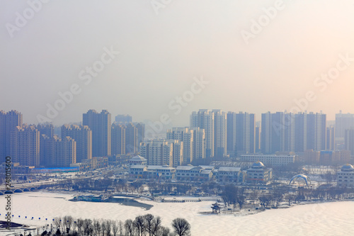 Urban buildings in the snow, China
