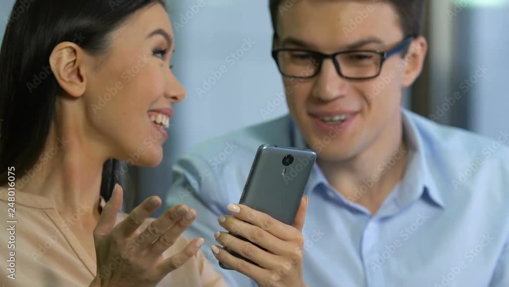 Market analysts happy with data, analyzing social network research application Market analysts happy with data, analyzing social network research application
