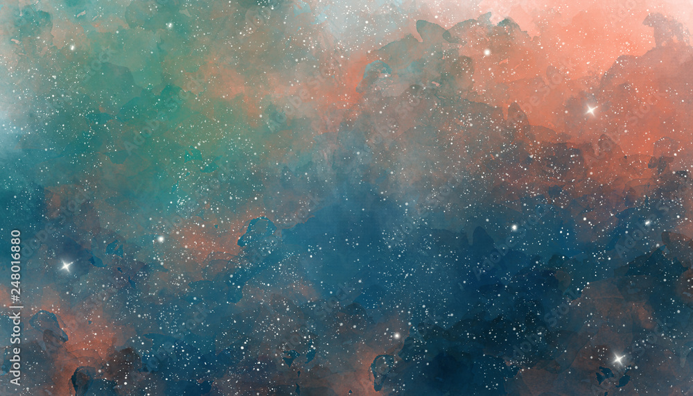 Colorful pastel watercolor space background - obrazy, fototapety, plakaty 