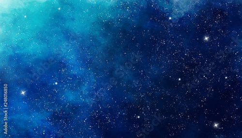 Blue watercolor space background. Illustration painting