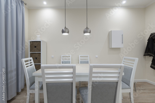 Interior. Kitchen modern  white  gray  beige color