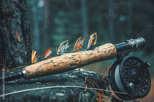 Flies for salmon fishing. Fly fishing gear.