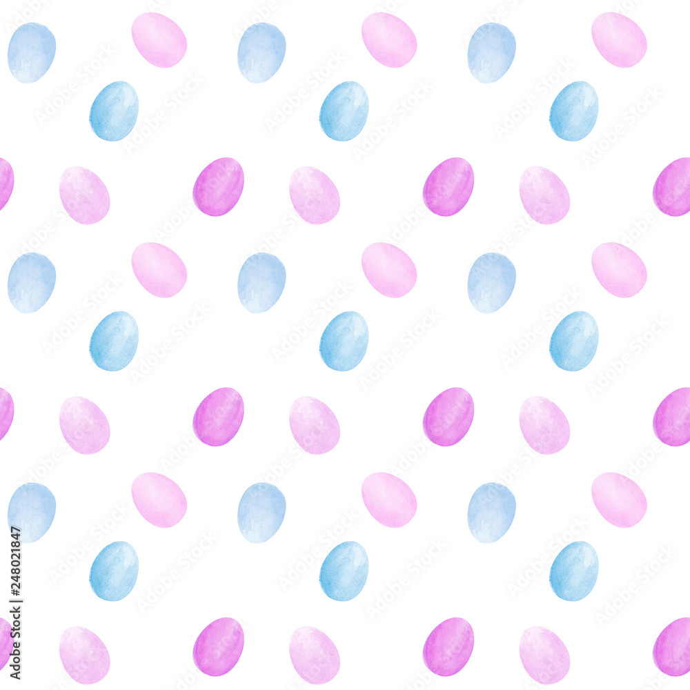 Easter eggs seamless pattern Soft blue Purple Pink watercolor eggs background Paper pack design Scrapbooking