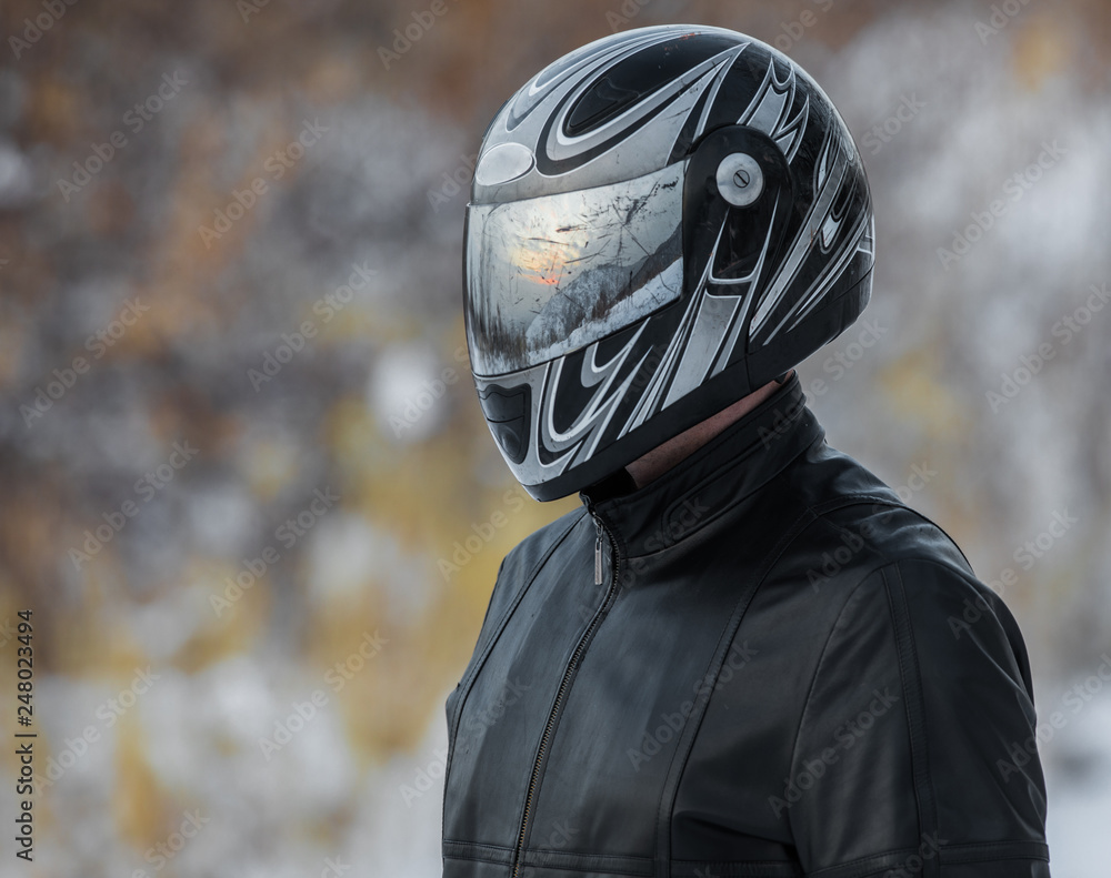 reflection in motorcycle helmet Stock Photo | Adobe Stock