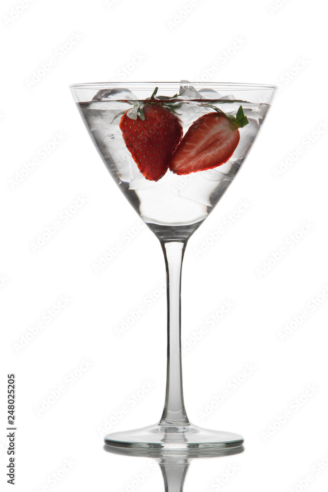 Martini Glass With Strawberry and Ice Cubes Martini Glass With Strawberry and Ice Cubes