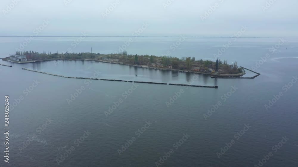 Aerial view of the island in the middle of the black sea. Aerial view of the island in the middle of the black sea.