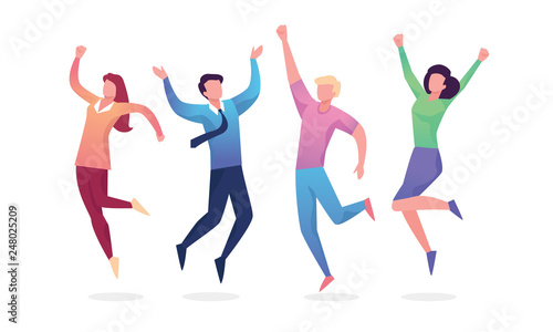 Happy Jumping group of people. Healthy lifestyle  Friendship  Success  celebrating victory concept. Vector illustration